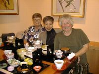 Pat Kumi and Sandy having a tofu dinner in Osaka